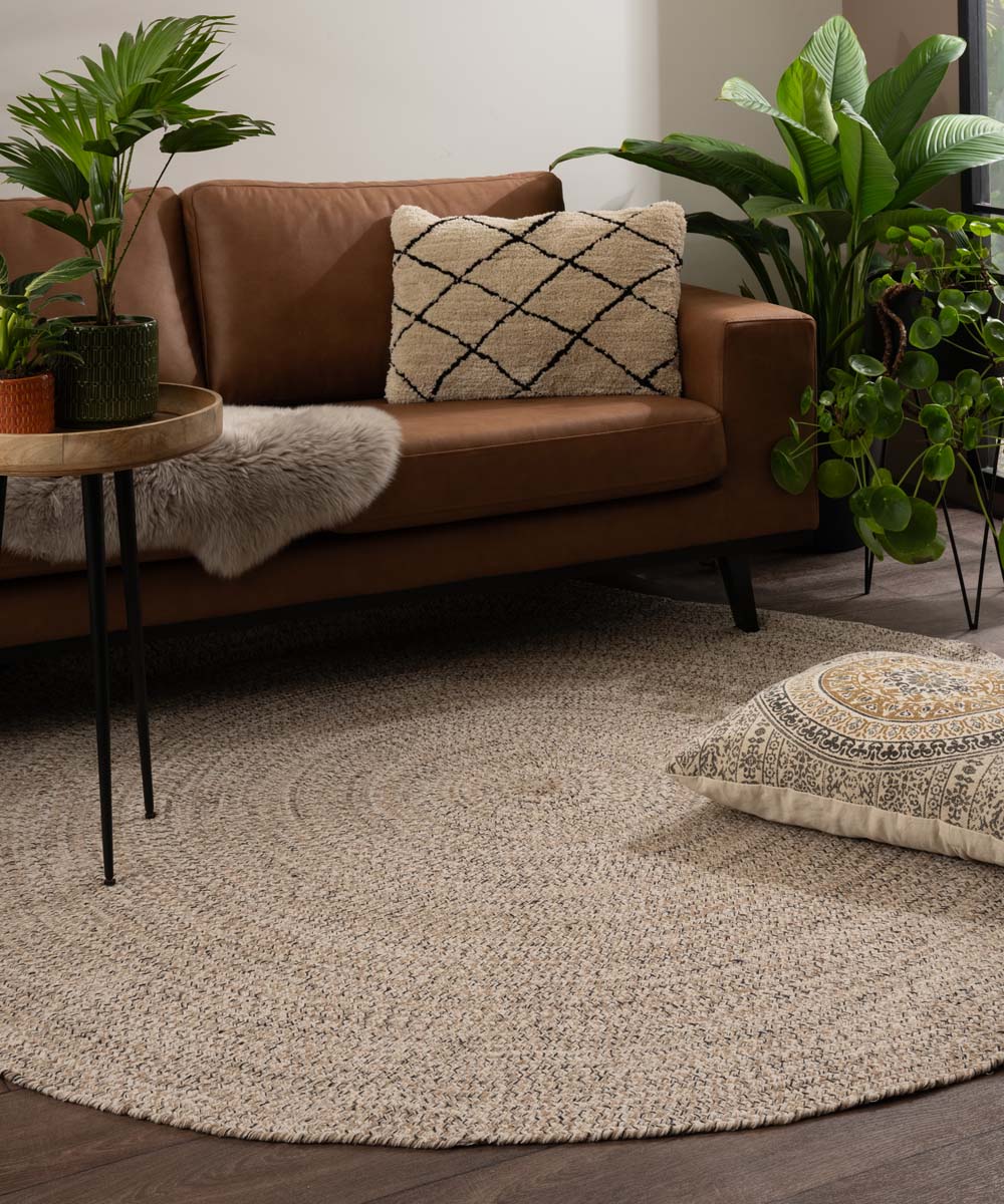 Tapis coton Rond Joy – beige/blanc – Image 2